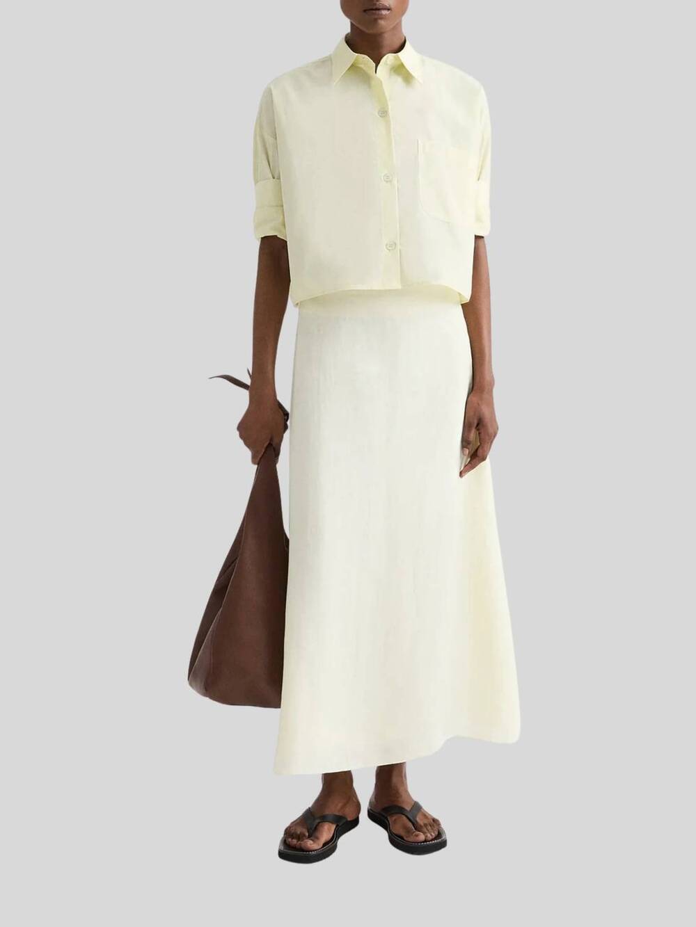 NEW TWP a line midi skirt in yellow linen